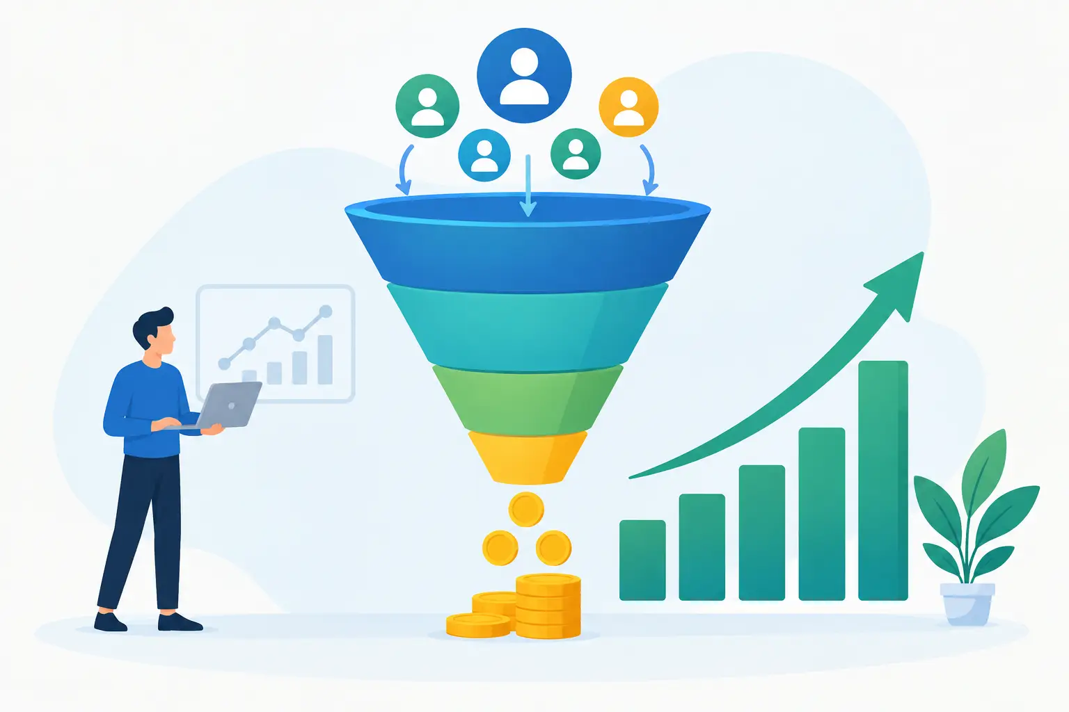 Guia de funil full-funnel para crescer com margem